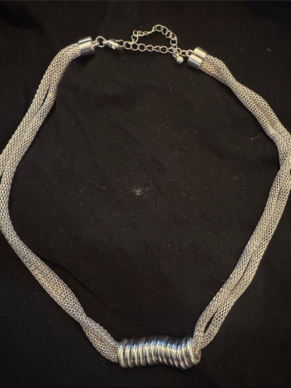Silver Multi-Strand Mesh Necklace with Coil Accent